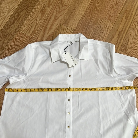 New! Calvin klein plus size 3X white roll tab long sleeve non iron cotton shirt. - Picture 10 of 12